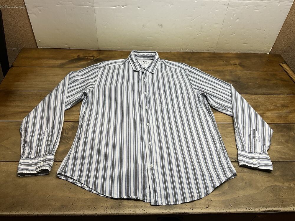 Frank & Eileen Don White Blue Striped Cotton Button Down Shirt Womens Medium